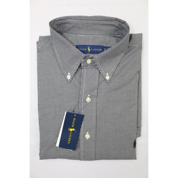 Polo Ralph Lauren Mens Core Replen Button Up Sport Shirt Black Sz LT Windowpane - Picture 1 of 13